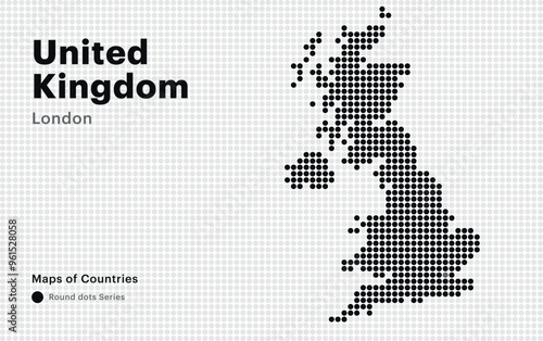 Creative Dotted Map of United
Kingdom with capital London. Round dots