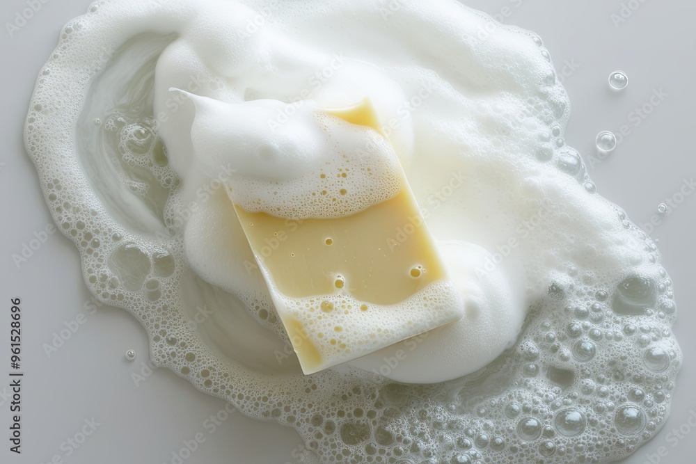 Vibrant Soap Lathering Bubbles and Foam on Crisp White Background Vibrant Soap Lathering Bubbles and Foam on Crisp White Background
