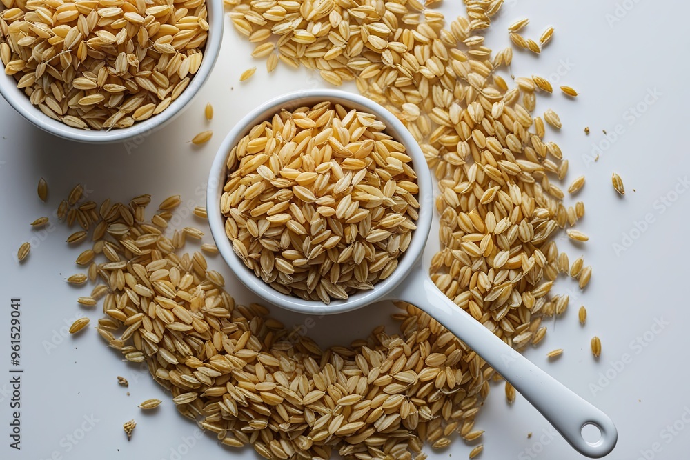 Sinking Barley in a Wholesome Culinary Composition on a Pure White Background Sinking Barley in a Wholesome Culinary Composition on a Pure White Background