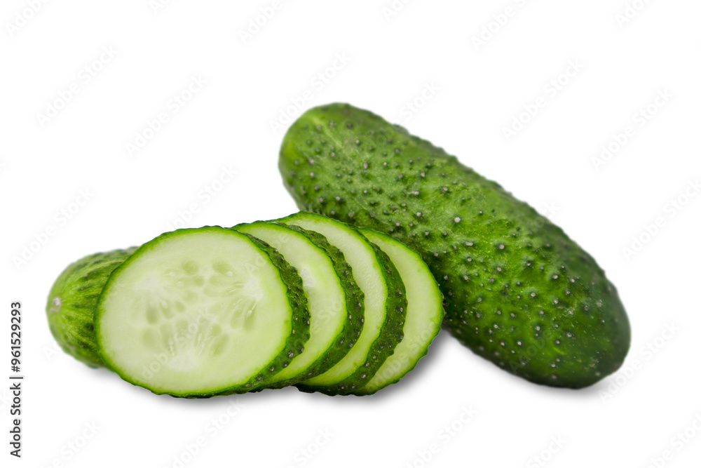 Sliced cucumber on white backdrop Sliced cucumber on white backdrop