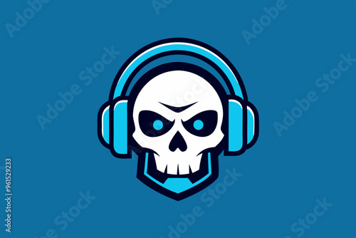 Gamer skull head logo with headphones 