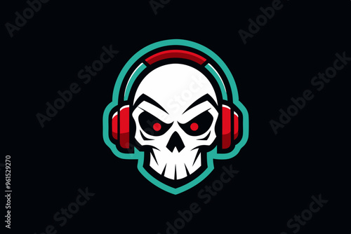 Gamer skull head logo with headphones 