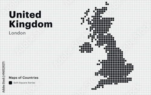 Creative Dotted Map of United Kingdom  with capital London. Soft Square dots
