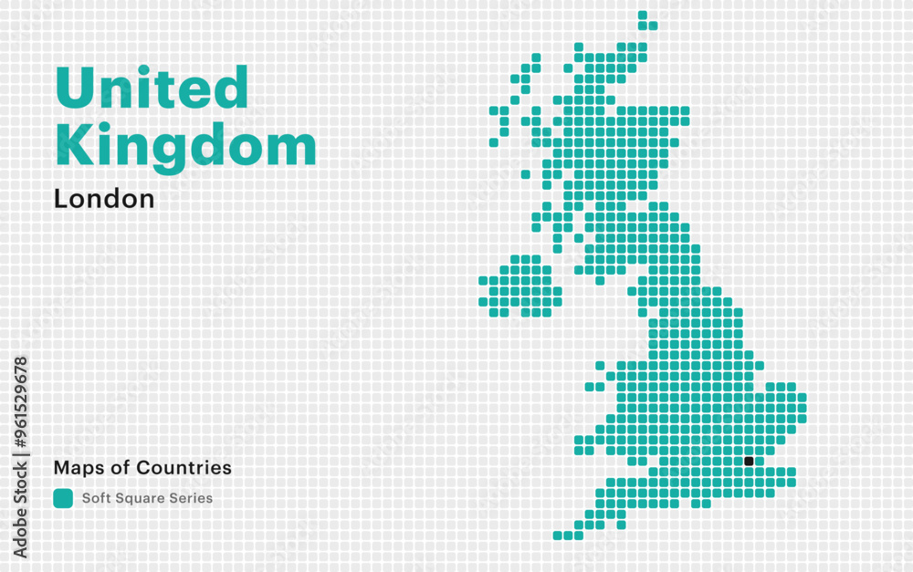 Fototapeta premium Creative Dotted Map of United Kingdom with capital London. Soft Square dots