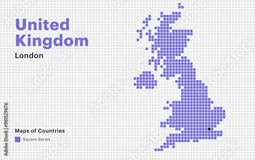 Creative Dotted Map of United
Kingdom with capital London Square dots