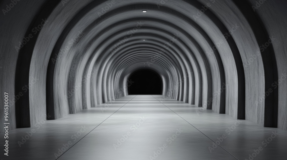 Distant view of a completed tunnel with smooth concrete walls stretching into darkness, symbolizing connection and progress Distant view of a completed tunnel with smooth concrete walls stretching into darkness, symbolizing connection and progress