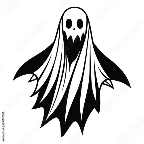 halloween, ghost, silhouette, spooky, scary, haunted, creepy, eerie, spirit, cartoon, clipart, vector, illustration, black and white, paranormal, specter, shadow, fright, fear, ai generated