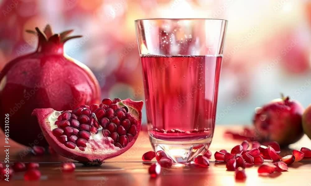 Glass of fresh pomegranate juice, Video Glass of fresh pomegranate juice, Video