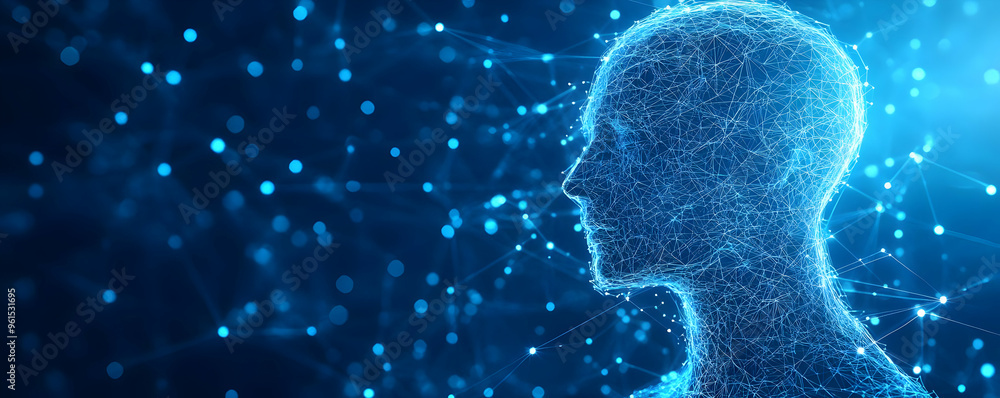 Abstract Illustration of a Human Head Connected to a Network of Dots and Lines Abstract Illustration of a Human Head Connected to a Network of Dots and Lines