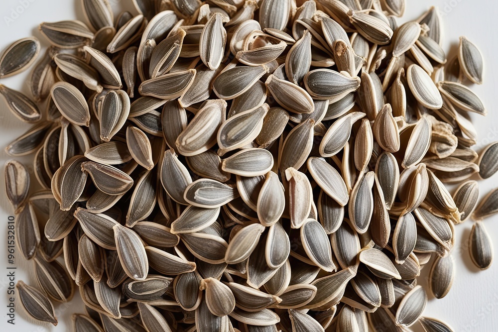 Organic Shelled Sunflower Seeds Closeup Cluster on White Background Organic Shelled Sunflower Seeds Closeup Cluster on White Background
