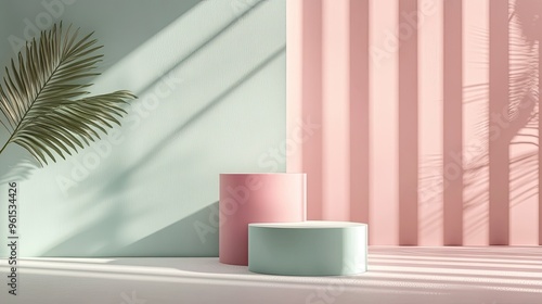 Soft pastel-colored podium in a minimalist design, perfect for showcasing products against a clean background.