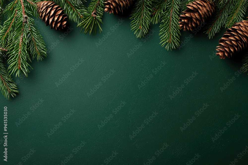 Vibrant pine branches with cones on a dark green background Vibrant pine branches with cones on a dark green background