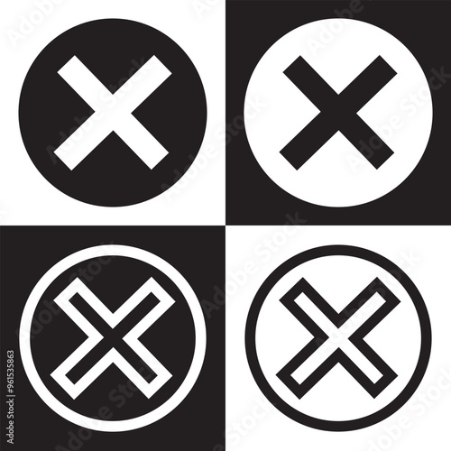 Close vector icon. Delete icon vector. cross sign. Wrong sign. Reject icon. Cancel icon. Cross. Prohibition sign. Alert sign.  Isolated on black and white background. Vector Illustration. EPS 10