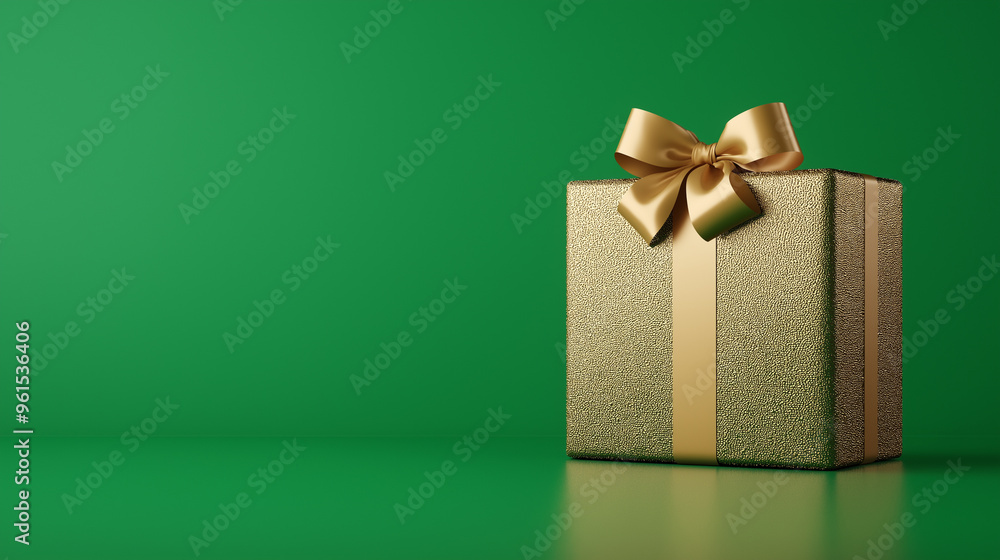 Golden glitter gift box with a satin bow on a chromakey green background Golden glitter gift box with a satin bow on a chromakey green background
