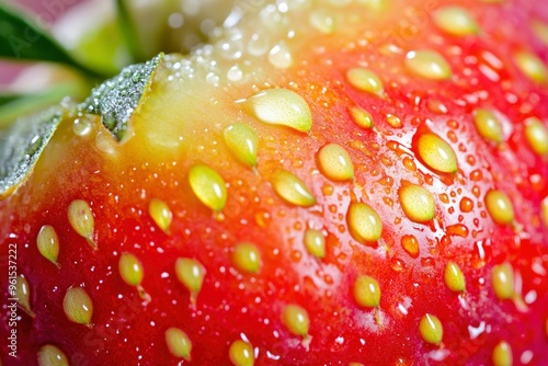 Wallpaper Mural Close-Up of a Dew-Covered Strawberry Surface Torontodigital.ca