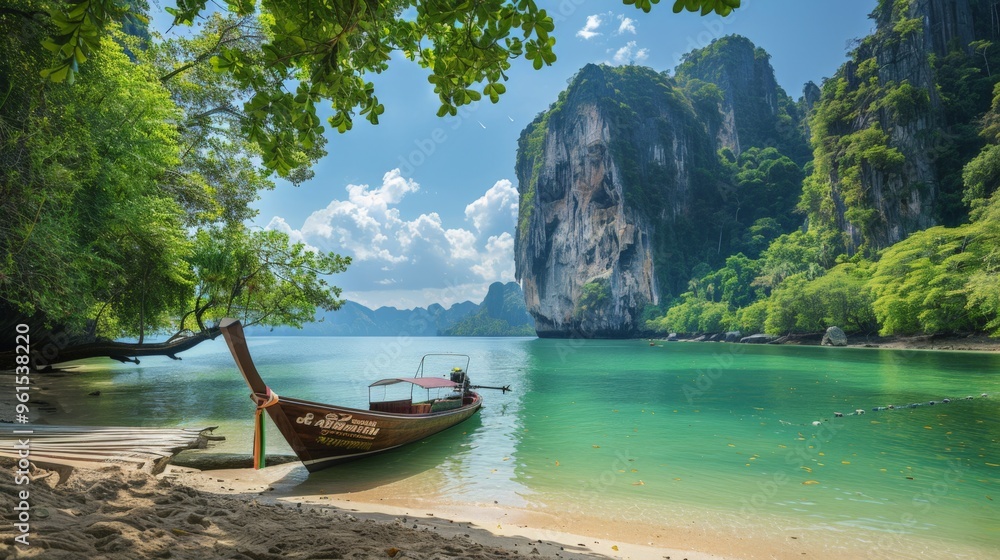 Obraz premium Discover the Turquoise Waters and Lush Greenery of a Hidden Cove in Thailand That Invites Relaxation and Adventure.