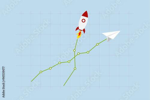 Investment growth sky rocket, Graph and chart showing investment with significant growth resembling a soaring airplane, exceeding the normal rate.