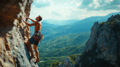 A rock climber scaling a st...