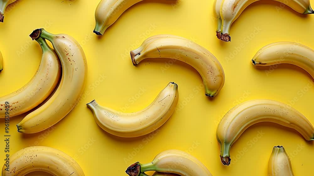 Bananas arranged on a yellow background, vibrant and fresh fruit concept Bananas arranged on a yellow background, vibrant and fresh fruit concept