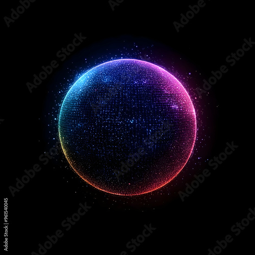 Abstract Sphere Illustration - Rainbow Gradient on Black Background