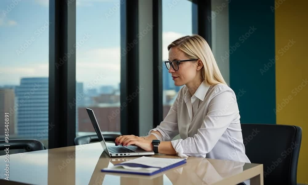 A dynamic workspace filled with diverse professionals working on laptops and discussing projects, with large windows offering a view of the city beyond A dynamic workspace filled with diverse professionals working on laptops and discussing projects, with large windows offering a view of the city beyond