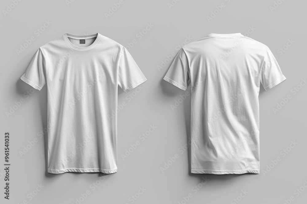 Blank White T-Shirt Front and Back Views on Neutral Background Blank White T-Shirt Front and Back Views on Neutral Background