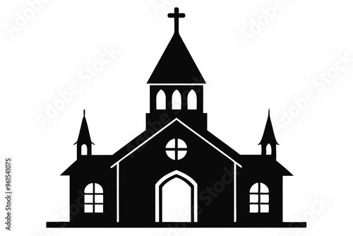 Church house vector silhouette, Christian church icon, Christian church with cross vector
