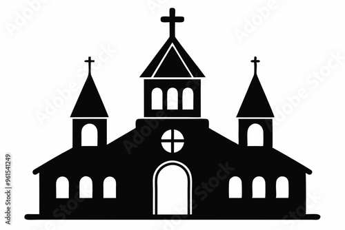 Church house vector silhouette, Christian church icon, Christian church with cross vector
