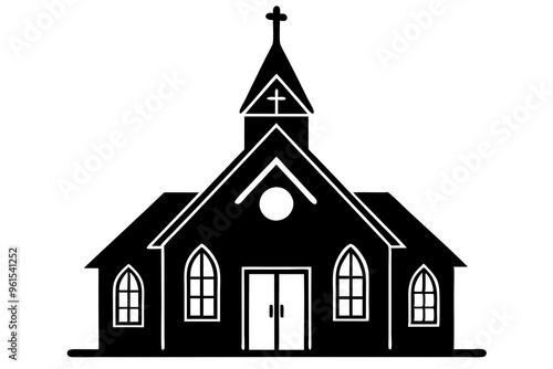 Church house vector silhouette, Christian church icon, Christian church with cross vector
