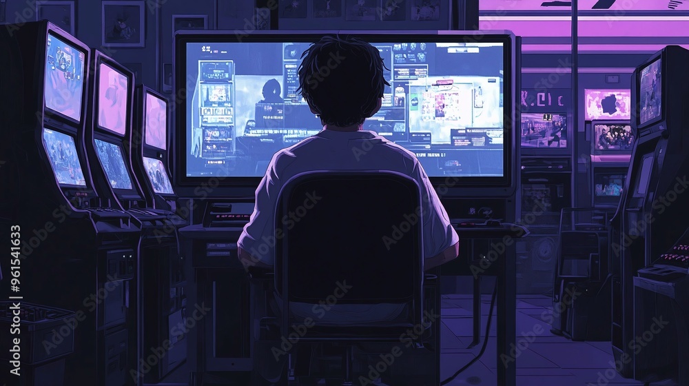 A man is in a gaming room, prepared to click the play button. Generative Ai A man is in a gaming room, prepared to click the play button. Generative Ai