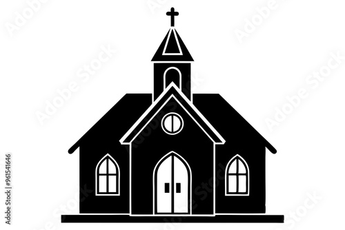 Church silhouette vector, Christian church house icon, Church building vector illustration