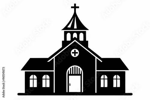 Church silhouette vector, Christian church house icon, Church building vector illustration


