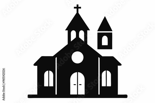 Church silhouette vector, Christian church house icon, Church building vector illustration

