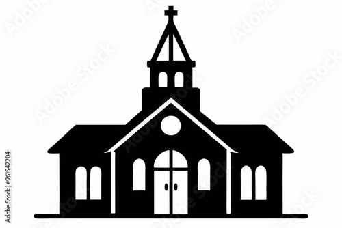 Church silhouette vector, Christian church house icon, Church building vector illustration

