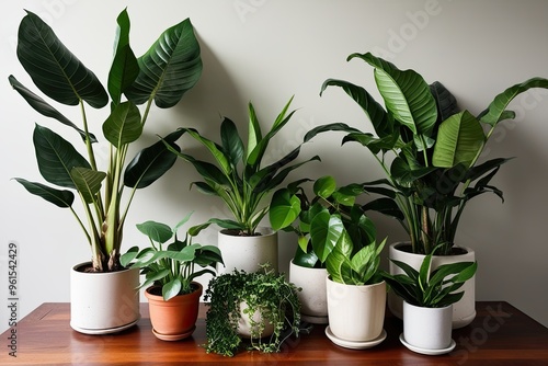 Vibrant Indoor Plant Arrangement Featuring Fiddle Leaf Fig Palm Monstera Pothos and Rubber Plant