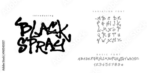Black Spray is Graffiti tags marker font. Street art lettering designer, urban typography letters and alphabet with tag marker splatter vector set. Hip hop culture typeset, handwritten english abcde 