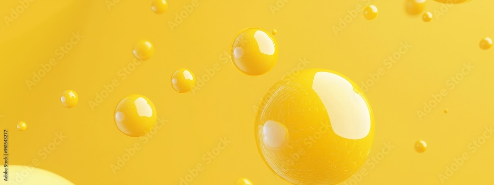 An abstract yellow background with a glossy ball sphere on it. This render is in 3D. An abstract yellow background with a glossy ball sphere on it. This render is in 3D.