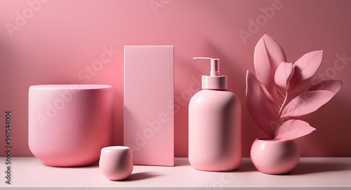 Chic Beauty Care Bottles Mockup, pink theme