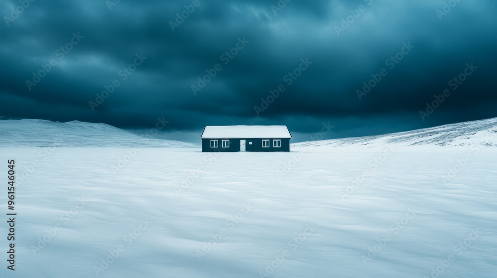 Remote Arctic research station surrounded by endless snow and ice dramatic skies cold and isolated landscape Remote Arctic research station surrounded by endless snow and ice dramatic skies cold and isolated landscape