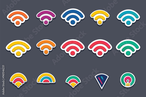 Set of free Wi-Fi hotspot internet labels or sticker templates, public computer network signs isolated on white