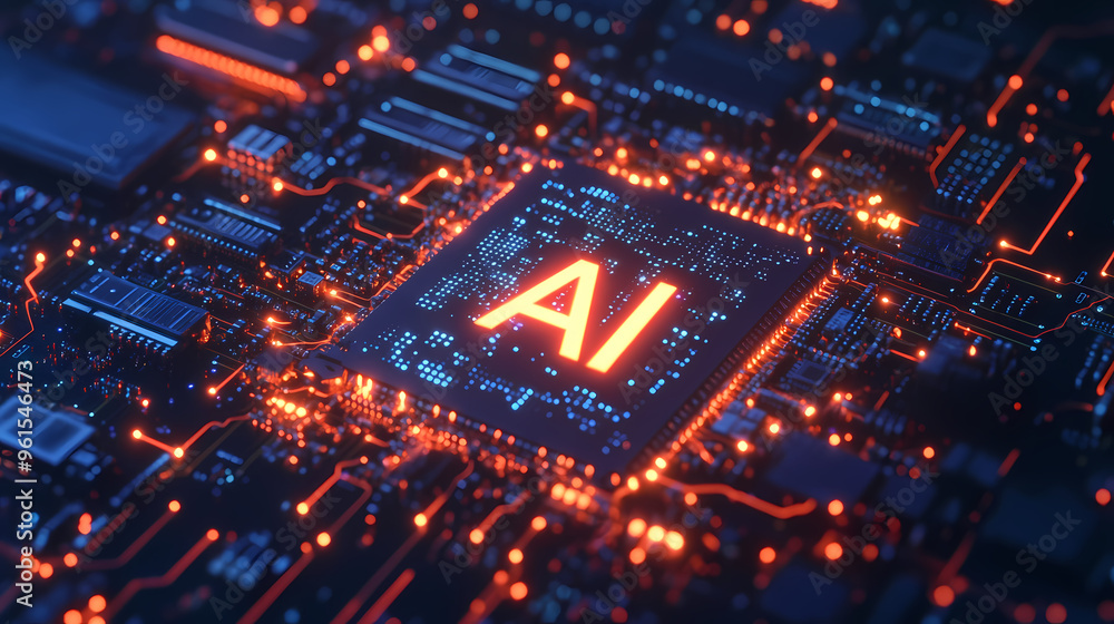 Obraz premium Glowing AI chip with a tech feel