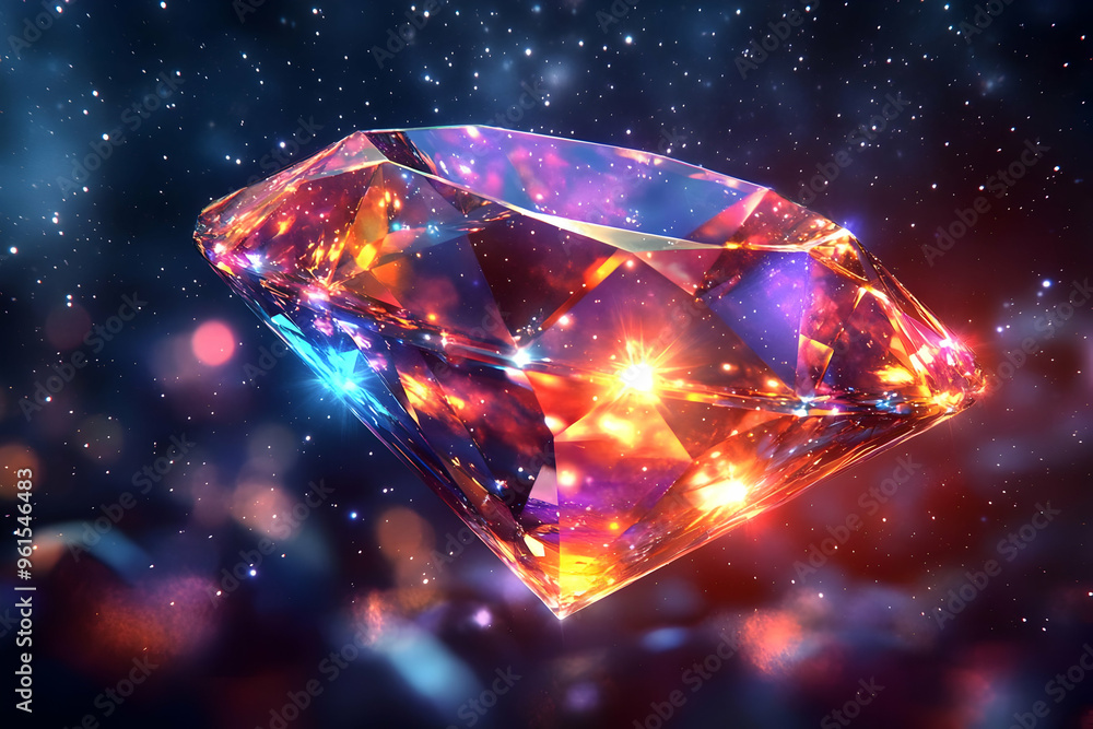 Cosmic Sparkle - 3D Diamond Illustration with Galaxy Background Cosmic Sparkle - 3D Diamond Illustration with Galaxy Background
