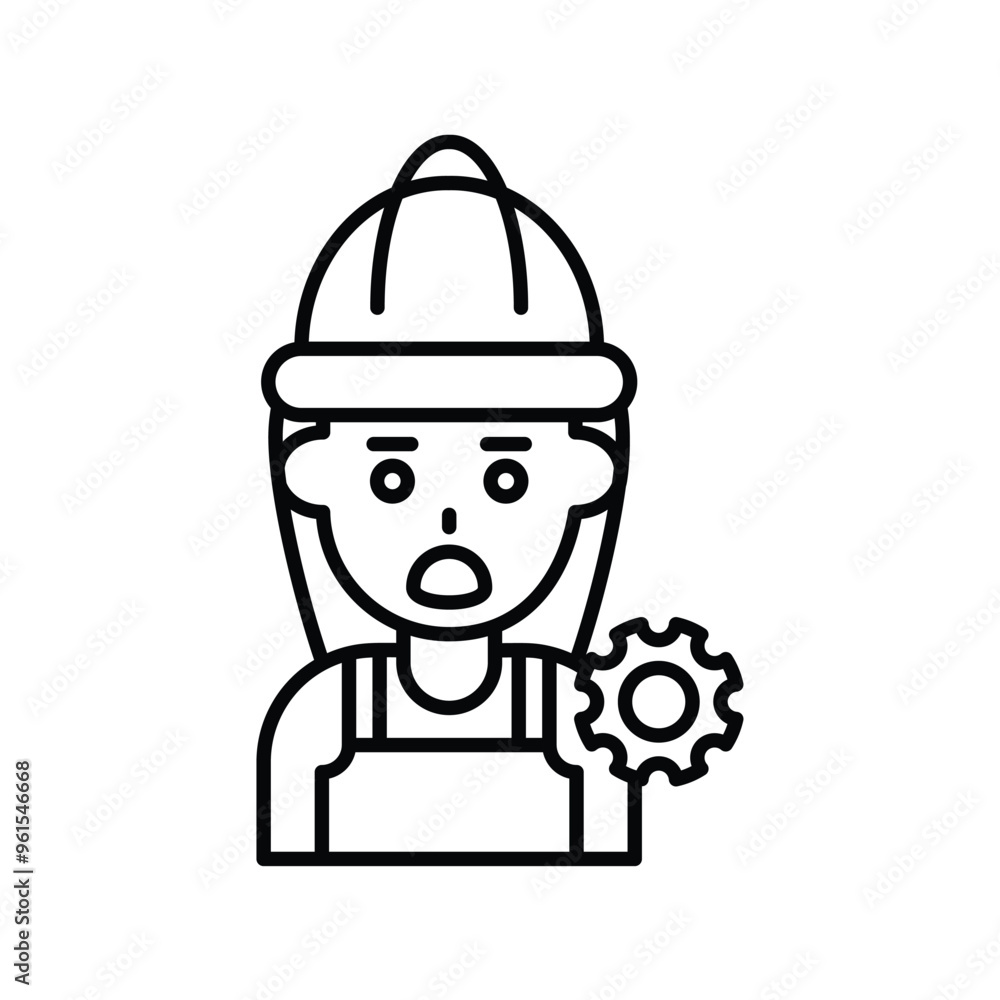 builder female line icon with white background vector stock illustration builder female line icon with white background vector stock illustration