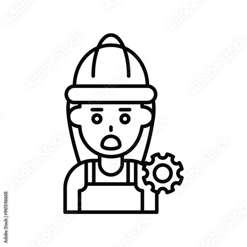 builder female line icon with white background vector stock illustration