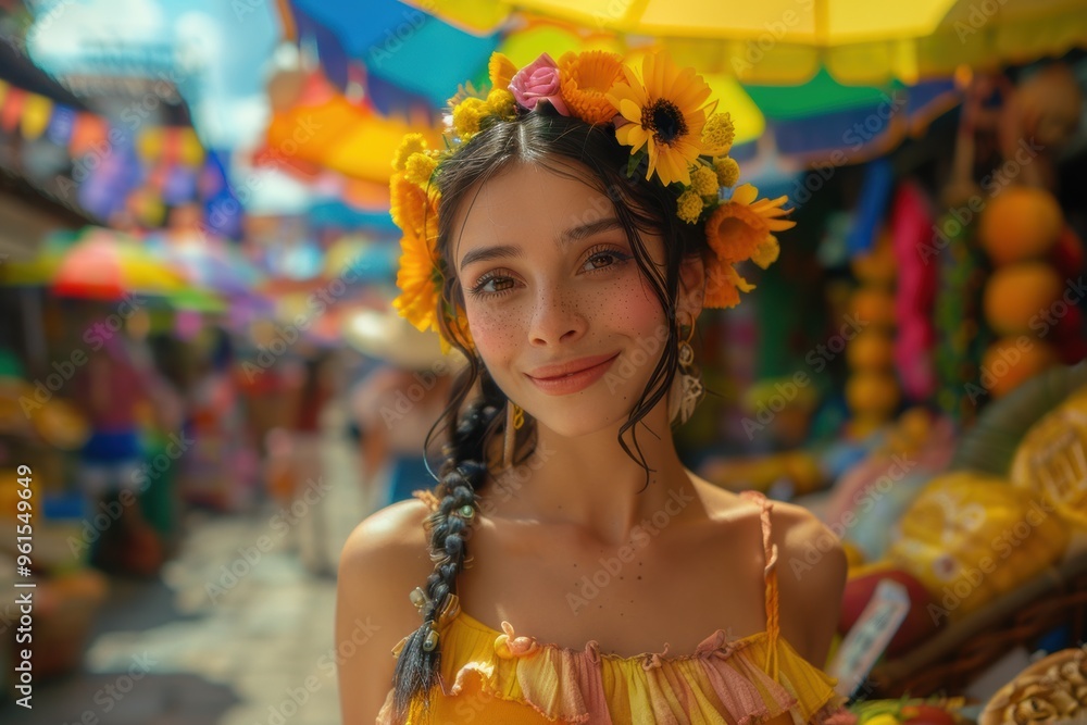 Fototapeta premium A lively summer fair with vendors selling tasty crepes and happy visitors
