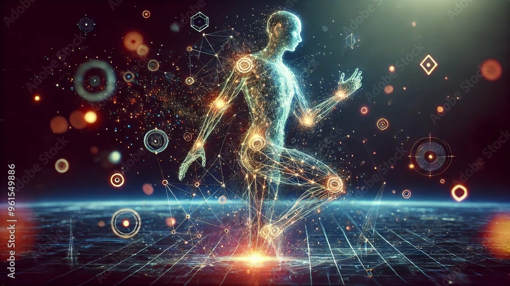 Abstract Human Figure Made of Light and Geometric Shapes Abstract Human Figure Made of Light and Geometric Shapes