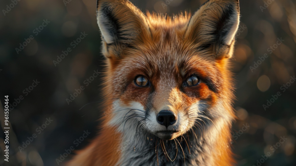 Animal portraits of a fox with its eyes wide open, staring at the camera Animal portraits of a fox with its eyes wide open, staring at the camera