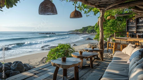 A Serene Beachfront Café Awaits You With Stunning Views, Perfect For Relaxation And Enjoying The Gentle Ocean Breeze Today!