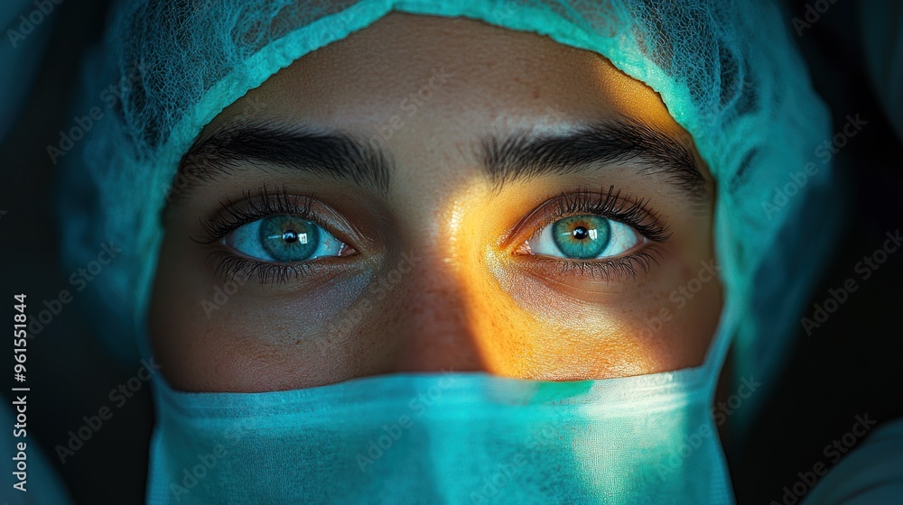 Close-up Portrait of a Female Surgeon with Blue Eyes Close-up Portrait of a Female Surgeon with Blue Eyes