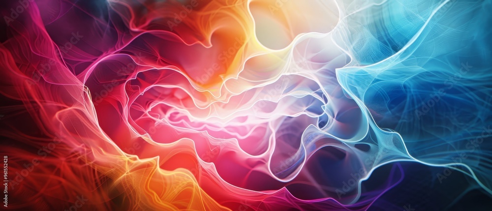 Fototapeta premium A detailed shot of a multi-hued wallpaper featuring a wave of rising smoke emerging from its center